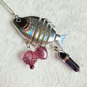 Handmade Fish Lure Necklace Black 🐠